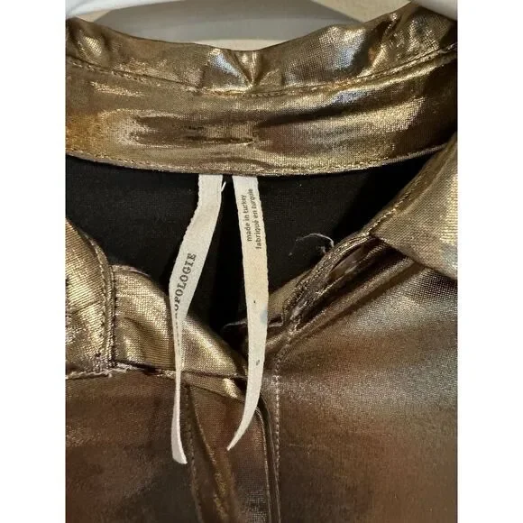 Anthropologie Gold Shimmer Womens Button Up Size Small Retro - Picture 2 of 3